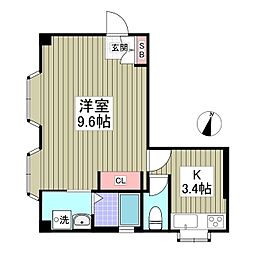 プレゼントコート 1階1Kの間取り