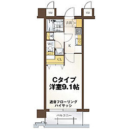 リビングステージ広瀬川 6階1Kの間取り