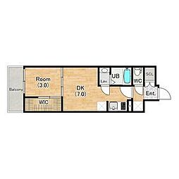 シエーナグランデ四条烏丸 4階1DKの間取り