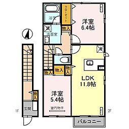 KOGA-KEYAKI ALLEYCLE　Ｅ 2階2LDKの間取り