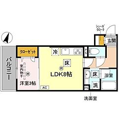 ピオーネ荘 102 1階1LDKの間取り