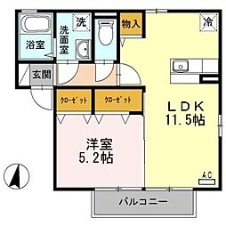 ウィルモアＫ・Ｔ 2階1LDKの間取り
