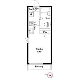 ウィンダンシー百合ヶ丘 2階ワンルームの間取り