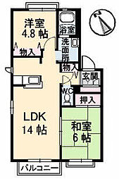 ディアス立村　Ｂ棟 2階2LDKの間取り