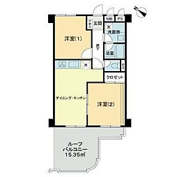 JR京浜東北・根岸線 川口駅 徒歩9分の賃貸マンション 5階2DKの間取り