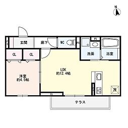 アリア西矢倉 3階ワンルームの間取り