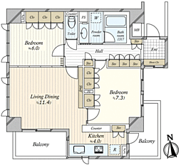 グランコピエ浅草雷門 9階2LDKの間取り