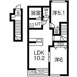 グレイシャス 2階2LDKの間取り
