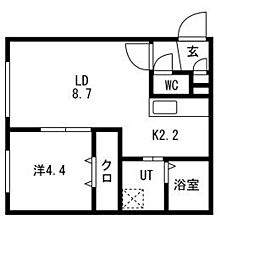 グランデール南郷 1階1LDKの間取り