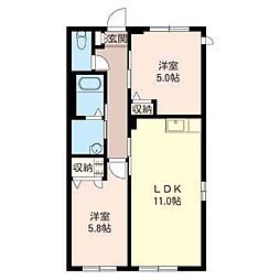 東武小泉線 西小泉駅 徒歩9分の賃貸アパート 2階2LDKの間取り
