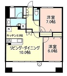 アリスト市駅前ルネッサンスコート602号 6階2LDKの間取り