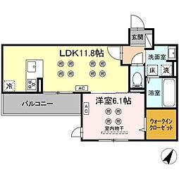 (仮称)D-ROOM新屋敷 1階1LDKの間取り