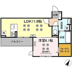 (仮称)D-ROOM新屋敷 2階1LDKの間取り