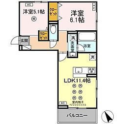 リバーサイドベース 3階2LDKの間取り