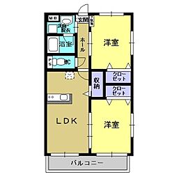 ユンヌ・ルミエール（Une Lumiere) 4階2LDKの間取り