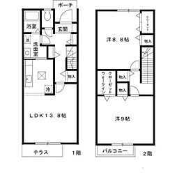 サニーガーデン　B 1階2LDKの間取り