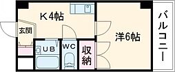 コーポエコード 4階1Kの間取り