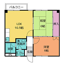 シャトレ柳町 4階2LDKの間取り