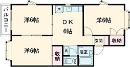 エレガントハイツB 2階3DKの間取り