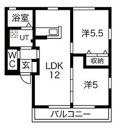 JR両毛線 国定駅 3.6kmの賃貸アパート 2階2LDKの間取り