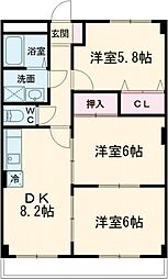 サンメゾン・スギ 2階3DKの間取り