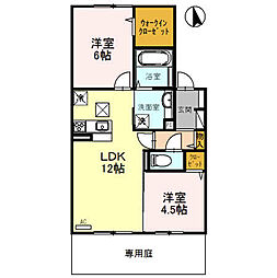 リアングランデ 1階2LDKの間取り