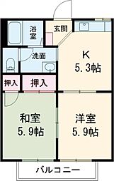 アーバンライフＡ棟 1階2Kの間取り