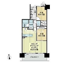 サーパス上之町フロントマークス 8階2LDKの間取り