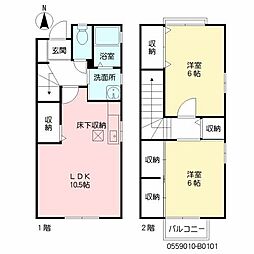 プレステージ22　Ｂ棟 1階2LDKの間取り