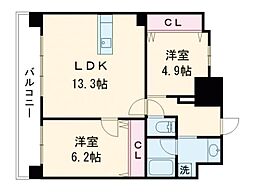 フォーエス熊本駅前II 7階2LDKの間取り