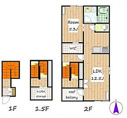 JR上越線 群馬総社駅 徒歩17分の賃貸アパート 2階1SLDKの間取り