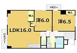 エーデル音羽 6階2LDKの間取り