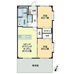 フォブールロジュマンII 1階2LDKの間取り