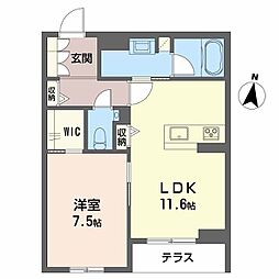 マグノリア上杉 1階1LDKの間取り