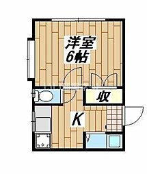 ハイツオモダカ 2階1Kの間取り