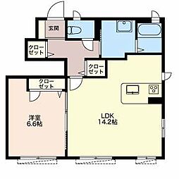 リーフガーデンハイツ Ａ 1階1LDKの間取り
