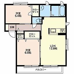 ウィステリア A 2階2LDKの間取り