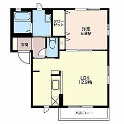 Ｃａｓａ　ｄｅ　Ｌｕｎａ A 2階1LDKの間取り