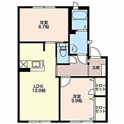 ガーデンテラス倉石　Ｓ 1階2LDKの間取り
