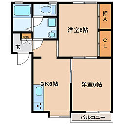 サングレイス浜村　Ｂ棟 1階2DKの間取り
