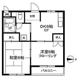 21サンハイム 1階2DKの間取り