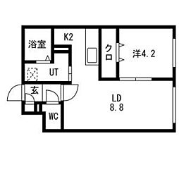 グランデール南郷 4階1LDKの間取り
