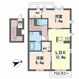 JR東北本線 二本松駅 バス15分 安達ケ原下車 徒歩1分の賃貸アパート 2階2LDKの間取り