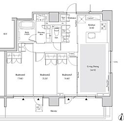 ザ・パークハビオ代々木 802 7階3LDKの間取り
