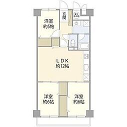 西蒲田ロイヤルハイツ 6階3LDKの間取り