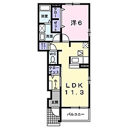 メロディアス桜が丘 1階1LDKの間取り