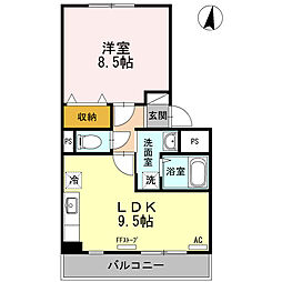 パシフィックレインボー 1階1LDKの間取り