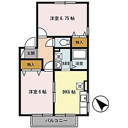 Ｅｌ ｄｕｏ・Ａｐｉｓ 2階2DKの間取り