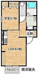 El viento KSR (エルヴィエントKSR) 2階1LDKの間取り