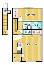 クレアージュ江陽B 2階1LDKの間取り